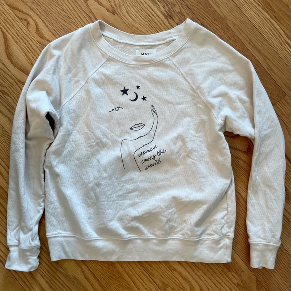 MATE the Label Tops - MATE. The Label Women Carry The World Creme Off White Raglan Sweatshirt Medium